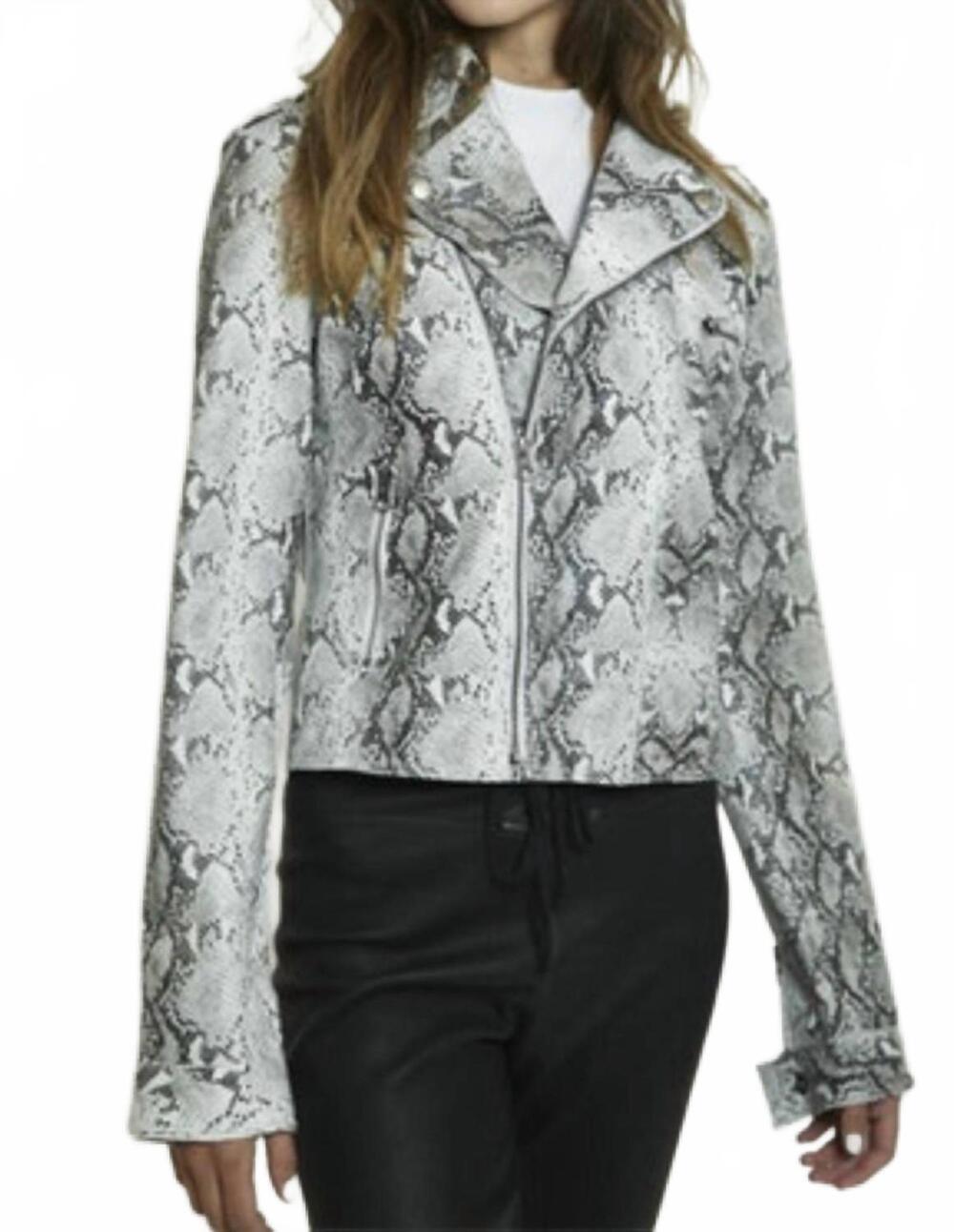 NEW JAKETT animal print leather moto jacket in snake